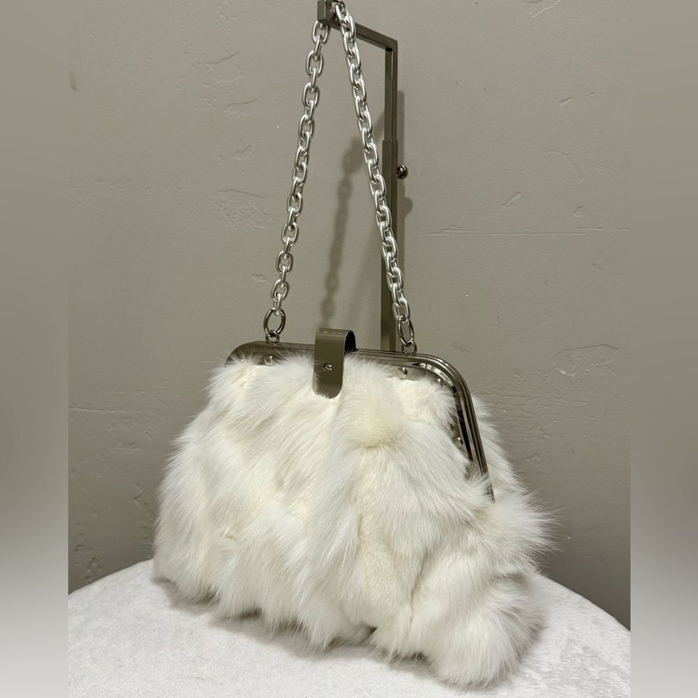 Unique Real Fox Fur Handmade Rivet Metal Frame Push Lock Shoulder Bag/Crossbody - Picture 8 of 16